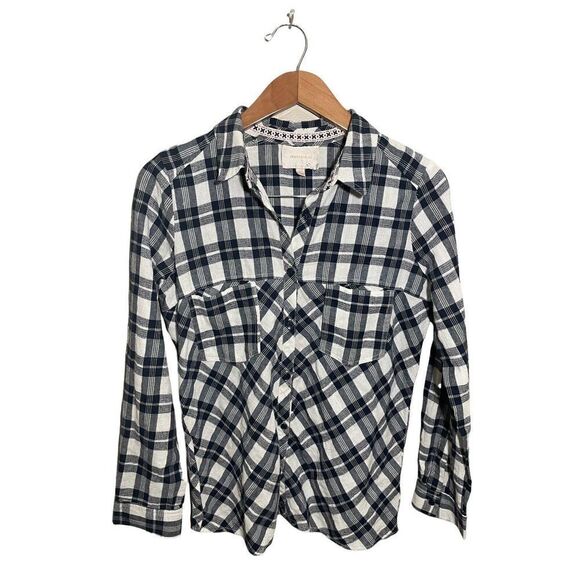 Skies Are Blue Button Plaid Top Womens Medium Long Sleeve Casual - Picture 1 of 4